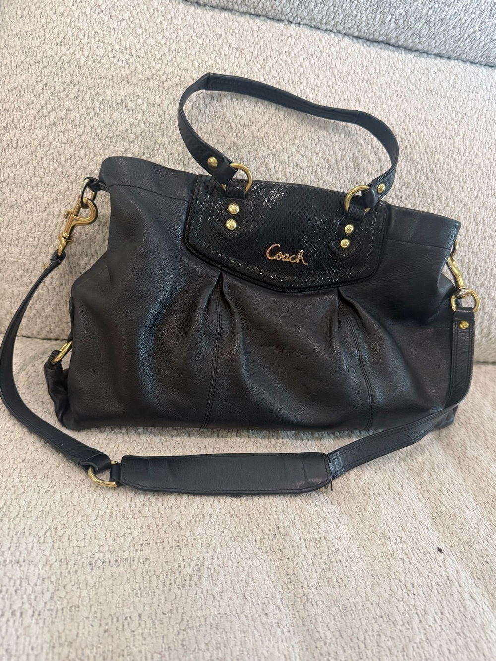 Vintage Coach Black Leather Tote with Removable Shoulder Strap